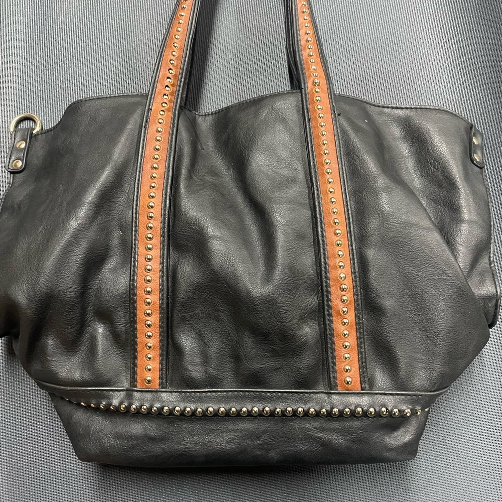 Big Buddha Black and Brown Studded Tote Bag